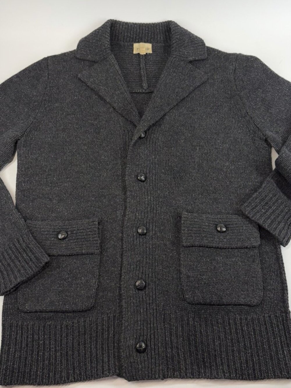 Lambs Wool Chunky Knit Cardigan Button Pockets Womens Size Large Classic Gray